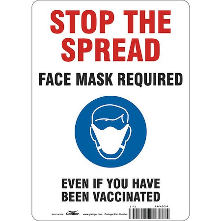 Facemask Reminder Safety Sign, 14 in Height, 10 in Width, Polyethylene, English MPN:60YG24