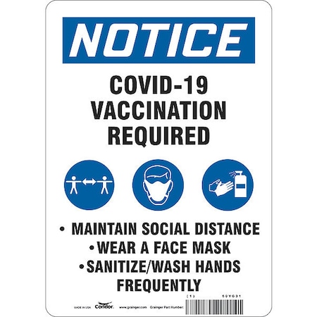 Facemask Reminder Safety Sign, 14 in Height, 10 in Width, Vinyl, English MPN:60YG31