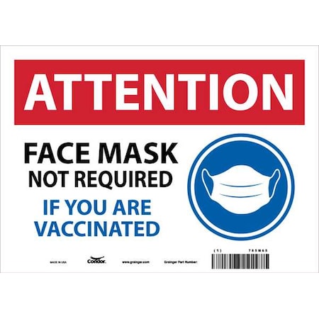 Face Mask Safety Sign, 10 in Height, 14 in Width, Vinyl, Rectangle, English MPN:785M65