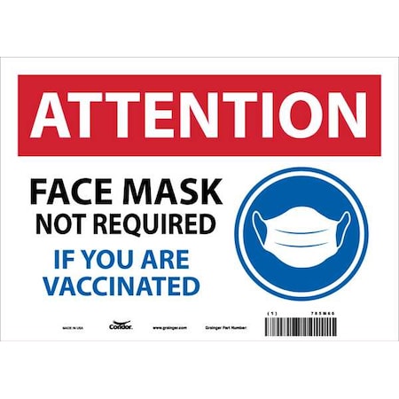 Face Mask Safety Sign, 10 in Height, 14 in Width, Plastic, Rectangle, English MPN:785M66