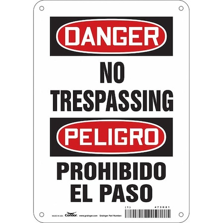 Safety Sign, 10 in Height, 7 in Width, Aluminum, Horizontal Rectangle, English, Spanish, 473K81 MPN:ATD011A1007