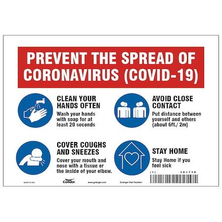 Prevent The Spread Of Coronavirus Sign, HWB716A0710 MPN:HWB716A0710