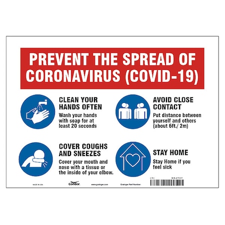 Prevent The Spread Of Coronavirus Sign, HWB716A1014 MPN:HWB716A1014