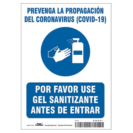 Spanish Use Hand Sanitizer Sign, 10 in Height, 7 in Width, Polystyrene, Rectangle, Spanish MPN:HWB720P1007