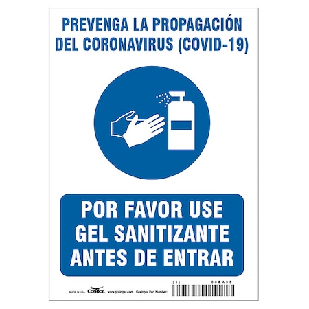 Spanish Use Hand Sanitizer Sign, 14 in Height, 10 in Width, Polyester, Rectangle, Spanish MPN:HWB720T1410