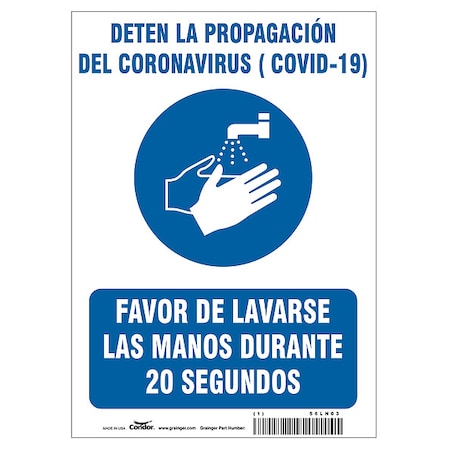 Covid 19 Sign 10X14, Spanish Prevent Cov, 10 in Height, 14 in Width, Polyester, Spanish MPN:HWB724T1410
