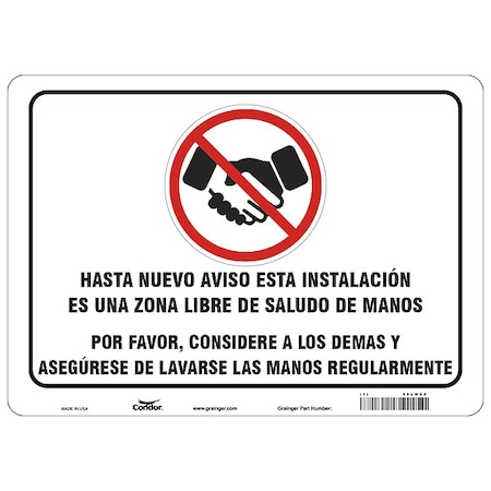 Covid 19 Sign 10X14, Spanish Handshake F, 10 in Height, 14 in Width, Aluminum, Spanish MPN:HWB738A1014