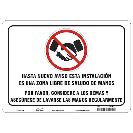 Covid 19 Sign 10X14, Spanish Handshake F, 10 in Height, 14 in Width, Polystyrene, Spanish MPN:HWB738P1014