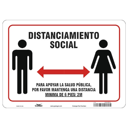 Covid 19 Sign 10X14, Spanish Socdist 6Ft, 10 in Height, 14 in Width, Aluminum, Spanish MPN:HWB742A1014