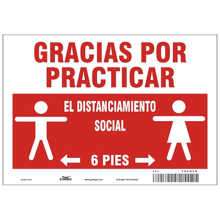 Covid 19 Sign 7X10, Spanish Practice Soc, 7 in Height, 10 in Width, Aluminum, Spanish MPN:HWB744A0710