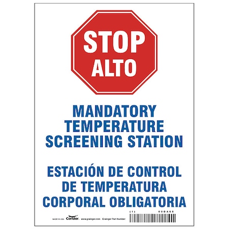 Bilingual Temperature Screening Sign, HWB770P1410 MPN:HWB770P1410