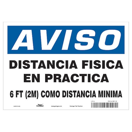 Covid 19 Sign 7X10, Spanish Notice Physi, 7 in Height, 10 in Width, Aluminum, Spanish MPN:HWN824A0710