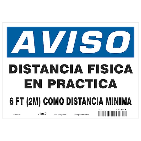 Covid 19 Sign 7X10, Spanish Notice Physi, 7 in Height, 10 in Width, Polyester, Spanish MPN:HWN824T0710