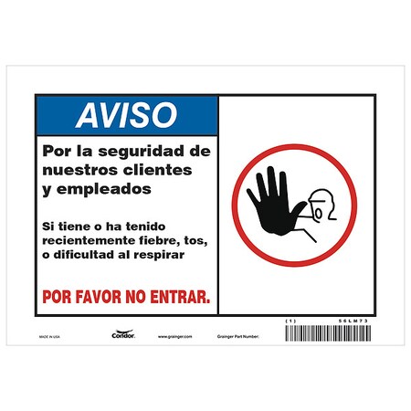 Covid 19 Sign 7X10, Spanish Symptoms Do, 7 in Height, 10 in Width, Aluminum, Spanish MPN:HWN828A0710