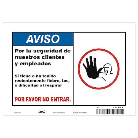 Covid 19 Sign 7X10, Spanish Symptoms Do, 7 in Height, 10 in Width, Polystyrene, Spanish MPN:HWN828P0710