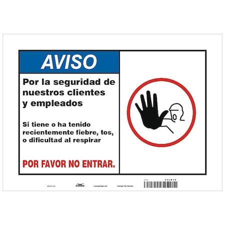 Covid 19 Sign 10X14, Spanish Symptoms Do, 10 in Height, 14 in Width, Polystyrene, Spanish MPN:HWN828P1014