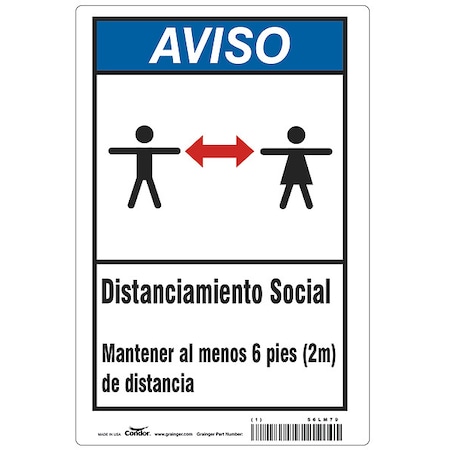 Covid 19 Sign 7X10, Spanish Notice Socia, 7 in Height, 10 in Width, Aluminum, Spanish MPN:HWN830A1007