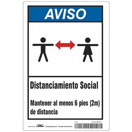 Covid 19 Sign 10X14, Spanish Notice Soci, 10 in Height, 14 in Width, Aluminum, Spanish MPN:HWN830A1410