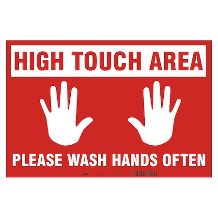 High Touch Area Floor Sign, 14 in H, 18 in W, Vinyl, Rectangle, English, SGF408T1218 MPN:SGF408T1218