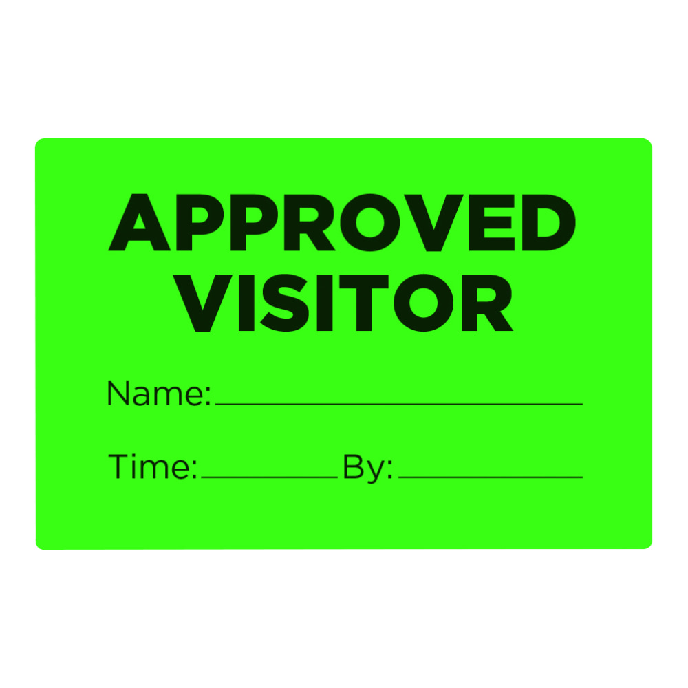 COSCO Pre-Printed Labels, Approved Visitor, 2in x 3in, Fluorescent Green, Pack Of 100 Labels MPN:098458PK100