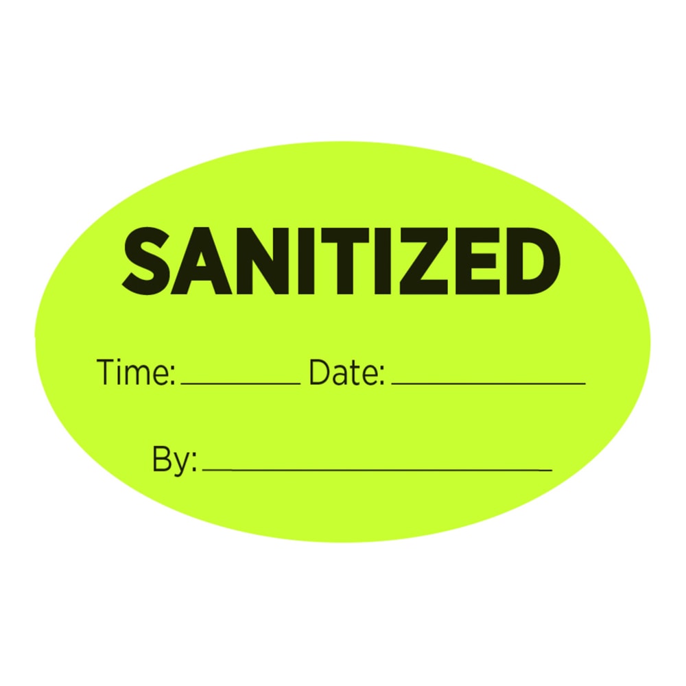 COSCO Pre-Printed Labels, Sanitized, 2in x 3in, Fluorescent Chartreuse, Pack Of 100 Labels MPN:098460PK100