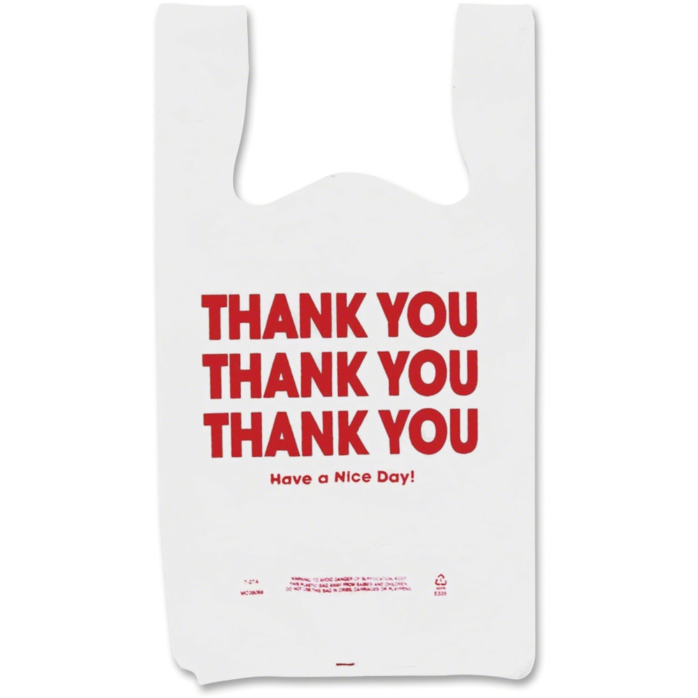 COSCO Thank You Plastic Bags - 11in Width x 22in Length - 0.55 mil (14 Micron) Thickness - High Density - Plastic - 250/Box - White (Min Order Qty 3) MPN:063036