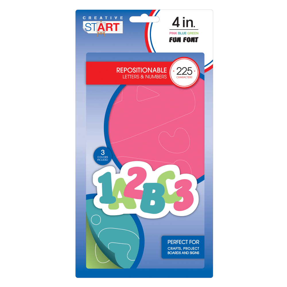 Creative Start Vinyl Peel & Stick Letters And Numbers, 4in, Block, Pink/Blue/Green, Pack Of 225 MPN:098259