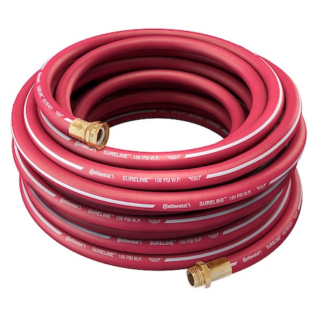 5/8 in ID x 75 ft L Garden Hose, EPDM Tube, Red, Brass x Brass Fitting MPN:CWR058-75MF