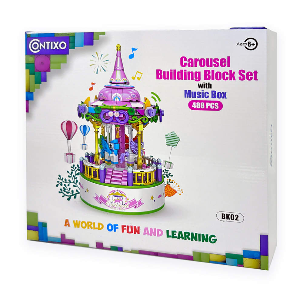 Contixo BK02 Carousel Building Block Set With Music Box, Grade 3 - 12, Set Of 488 Pieces MPN:CNXBK02