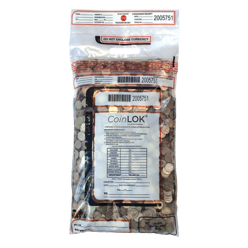 CoinLOK Tamper Evident Coin Bags, 14 1/2in x 25in, Clear, Pack Of 50 (Min Order Qty 2) MPN:585097