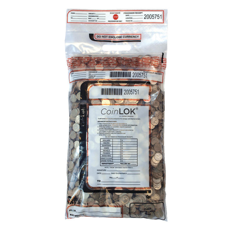 CoinLOK Tamper Evident Coin Bags, 14 1/2in x 25in, Clear, Pack Of 50 MPN:585097