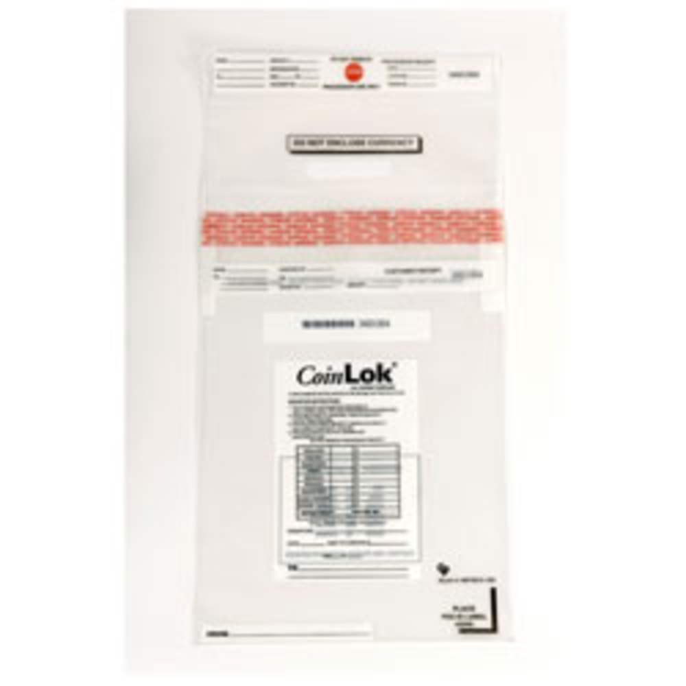 CoinLOK Tamper Evident Coin Bags, 12in x 25in, Clear, 50 lb Capacity, Box Of 250 MPN:585100