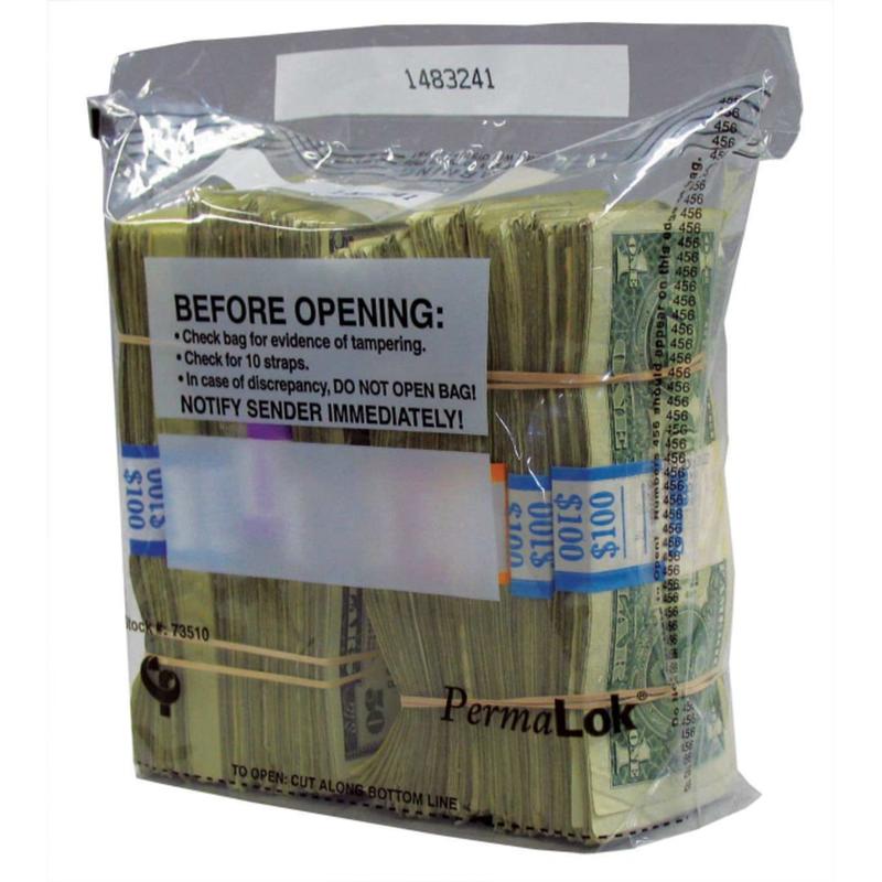 PermaLOK Tamper Evident Strap Bags, 9 1/4in x 8in, Clear, 3in Gusset, 1, 000 Per Carton MPN:73510