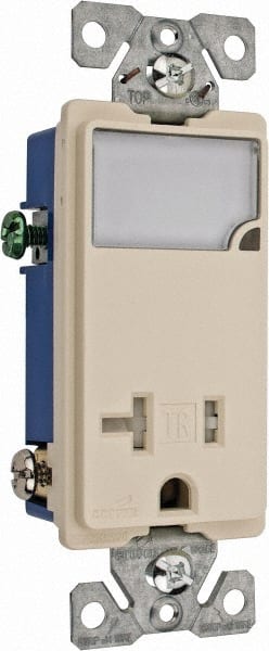 2 Pole, 125 VAC, 20 Amp, 1 Outlet, Flush Mounted, Self Grounding, Tamper Resistant Combination Outlet with Night Light MPN:TR7736A-BOX