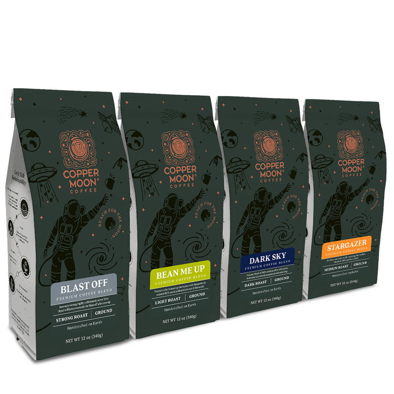 Copper Moon Coffee, Ground, 4 Blend Out Of This World Variety Pack, 4 Bags (12 Oz Each Blend) MPN:205363