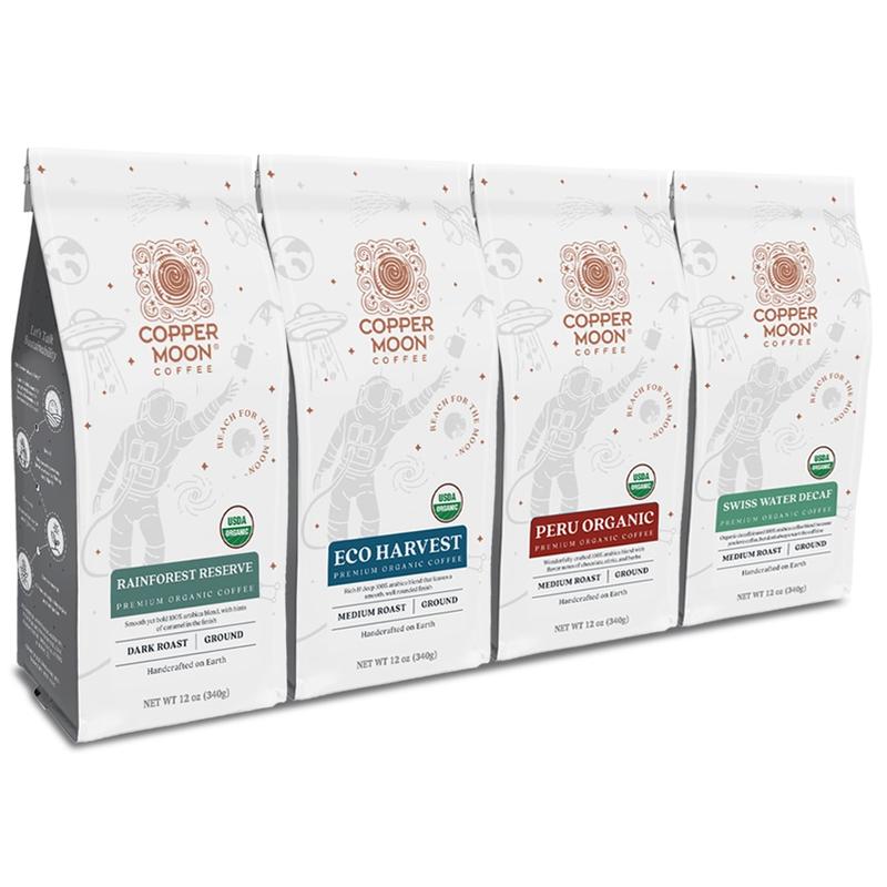 Copper Moon Coffee, Ground, 4 Blend Organic Variety Pack, 4 Bags (12 Oz Each Blend) MPN:205365