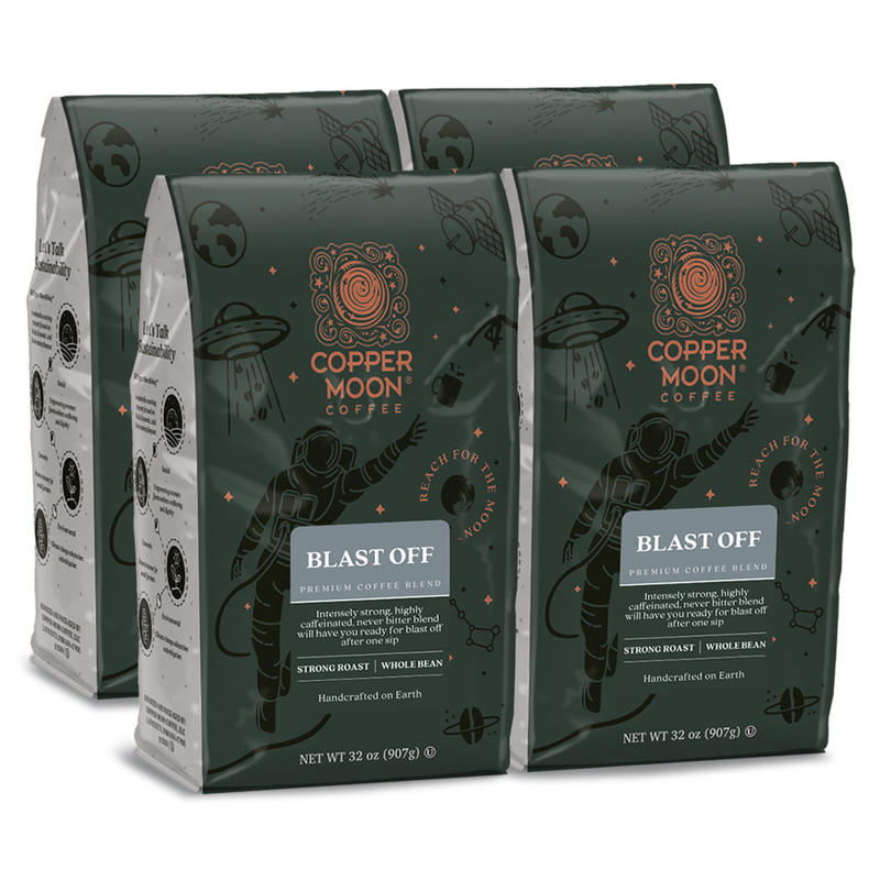 Copper Moon Whole Bean Coffee, Strong Roast, Blast Off High Caffeine Blend, 4 x 2 Lb Bags MPN:260120-CASE