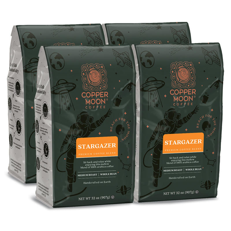 Copper Moon Whole Bean Coffee, Medium Roast, Stargazer Blend, 4 Bags (2 lbs Each) MPN:260126-CASE