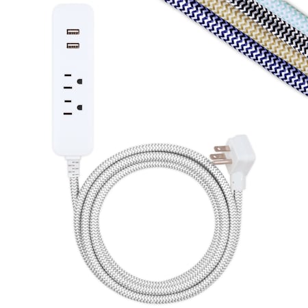 Outlet Strip, Surge, USB, 10 ft., Gray/White MPN:41691