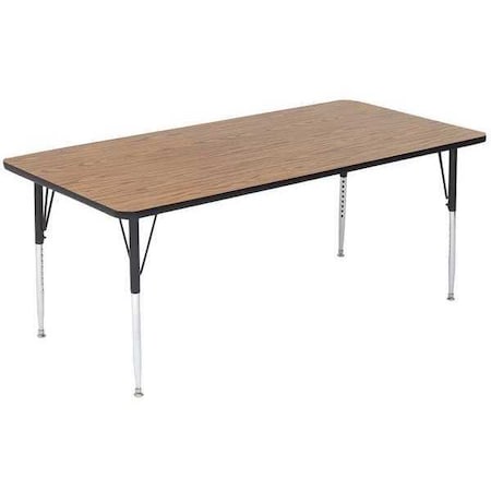 Rectangle Adjustable Height Activity Kids School Table, High Pressure Laminate, Medium Oak MPN:A3672-REC-06