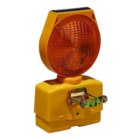 Solar Barricade Light, Head Diameter 7 1/2 in, 13 in H x 7 in W, Yellow, Dusk-to-Dawn, Amber, LED MPN:03-10-SBLG