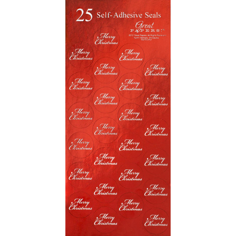 Great Papers! Holiday Foil Seals, 1in, Red/White, Merry Christmas, Pack Of 50 MPN:2011624PK2