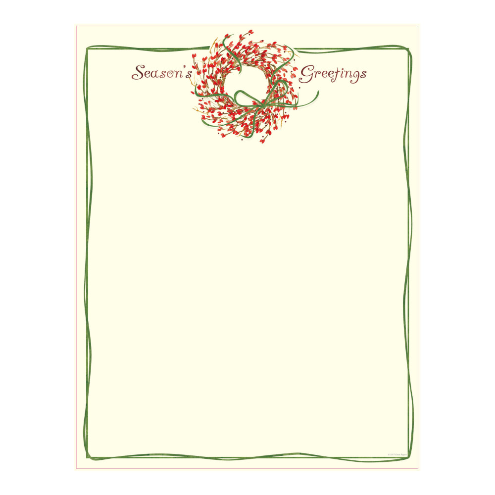 Great Papers! Holiday-Themed Letterhead Paper, 8 1/2in x 11in, Seasons Greetings Wreath, Pack Of 80 Sheets MPN:2014082