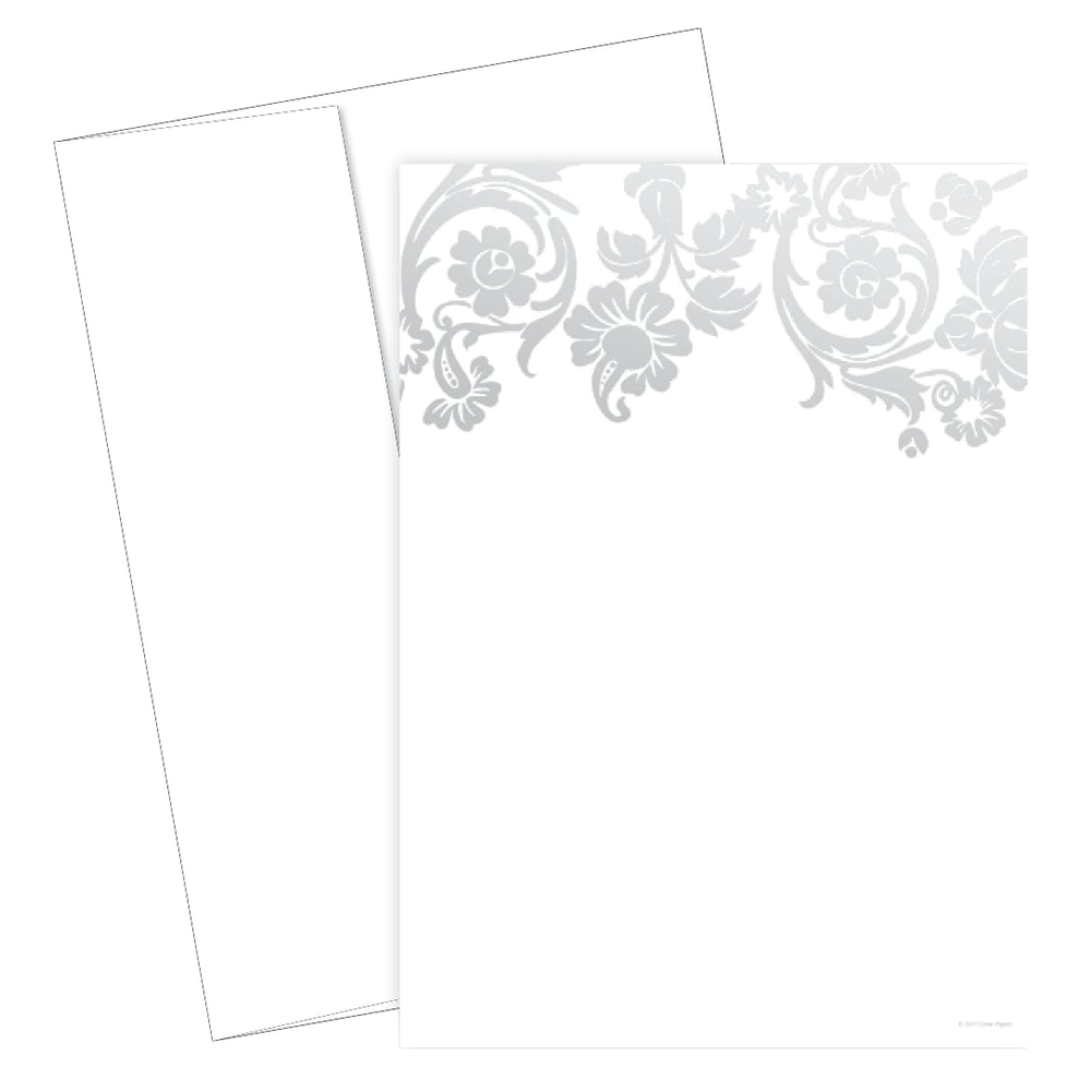 Great Papers! Flat Card Invitation, 5 1/2in x 7 3/4in, 127 Lb, Foil Damask, Silver/White, Pack Of 20 MPN:2012215PK2