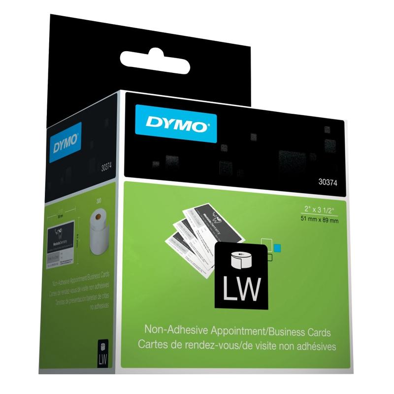 DYMO Non-Adhesive Business Card Labels for LabelWriter Label Printers, White, 2in x 3-1/2in, 1 Roll of 300 MPN:30374