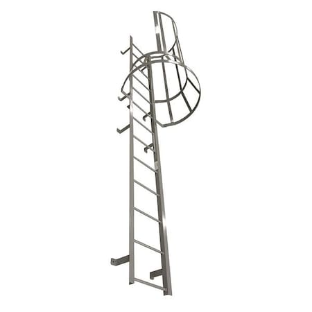 23 ft 3 in Overall H, Fixed Ladder with Safety Cage, Steel, 24 Steps, Left Exit MPN:M24SC L10 C1