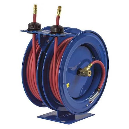 Spring Return Dual Hose Reel, 1/4 in Hose Diameter, 25 ft Length, 300 psi Max. Pressure, Brass MPN:C-LP-125-125