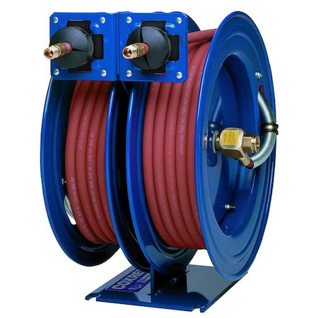 Dual Reel Spring Return Hose Reel, 3/8 in Hose Diameter, 50 ft Length, 300 psi Max. Pressure, Brass MPN:C-LP-350-350