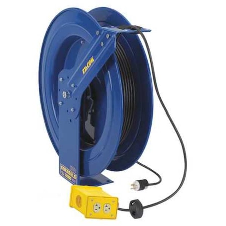Cord Reel, Spring Retracted, NEMA 5-20R, 12 AWG, Blue Reel Color, 100 ft Length, 4 Outlets MPN:EZ-PC24-0012-B