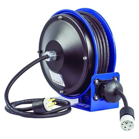 Cord Reel With Hand Lamp, Spring Retracted, NEMA 5-15R, 16 AWG, Blue Reel Color, 30 ft Length MPN:PC10-3016-A